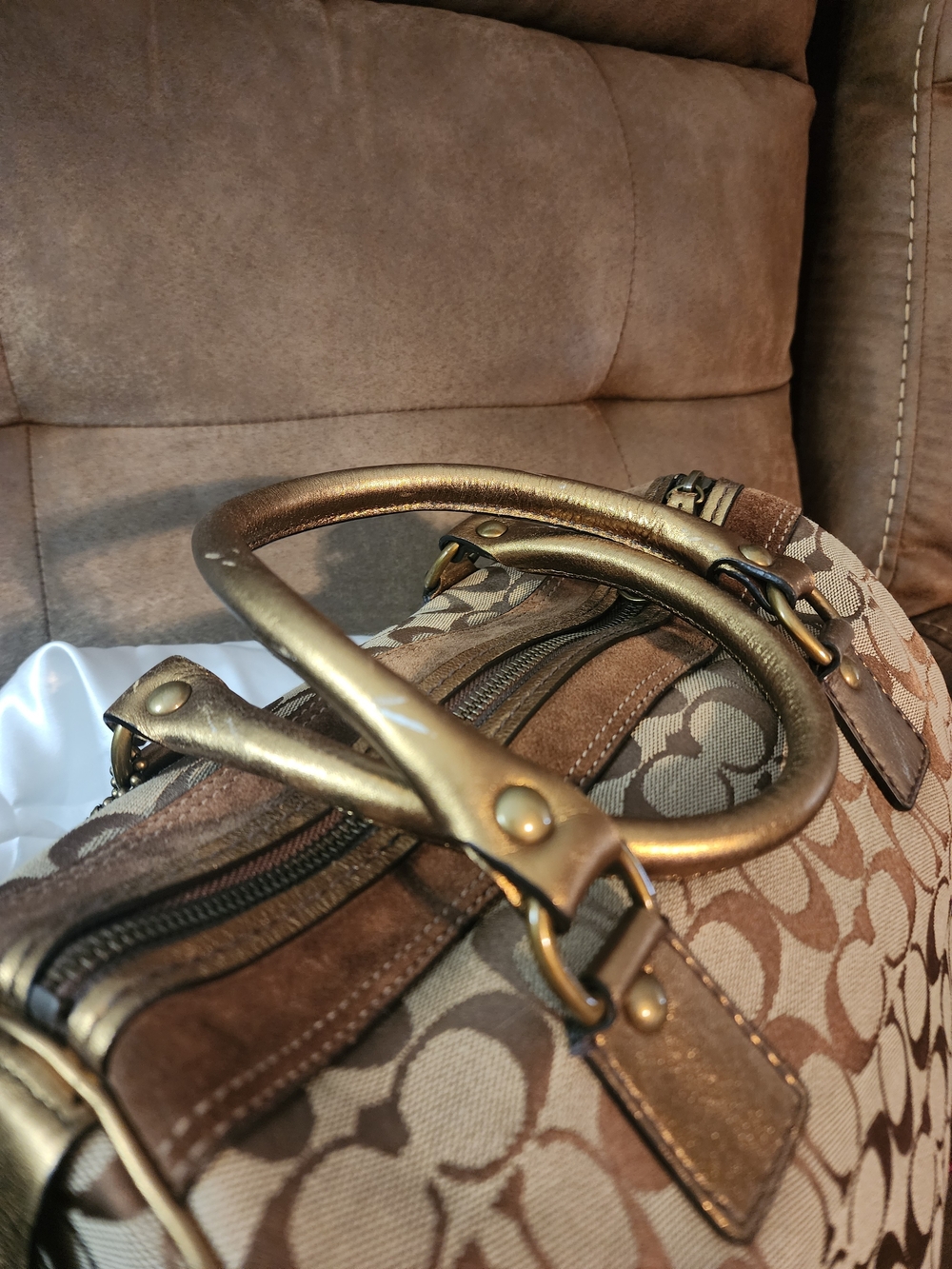 Coach *RARE* LIMITED EDITION Signature Canvas BOSTON Satchel W Suede Metallic - Picture 6 of 12